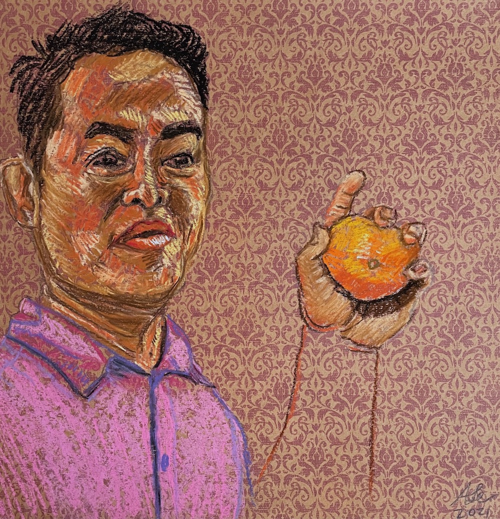 "Orange" (2021) pastel drawing by Anthony Le