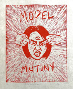 Model Mutiny (red) linocut block print edition 1/9 by Anthony Le