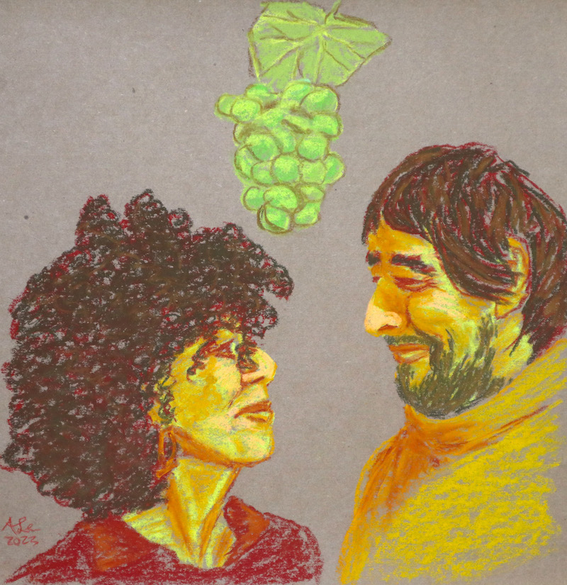 Pastel drawing of Salima and Alain Cordeuil by Anthony Le