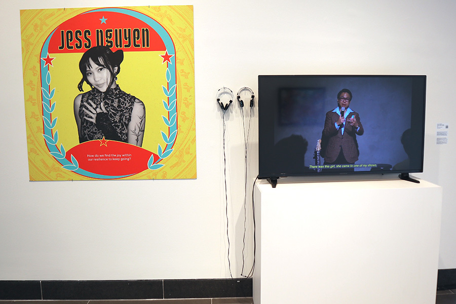 Jess Trúc My Nguyen panel and Lộc Leo Nguyễn video work at DC Commission on the Arts and Humanities Gallery - Photo by Anthony Le