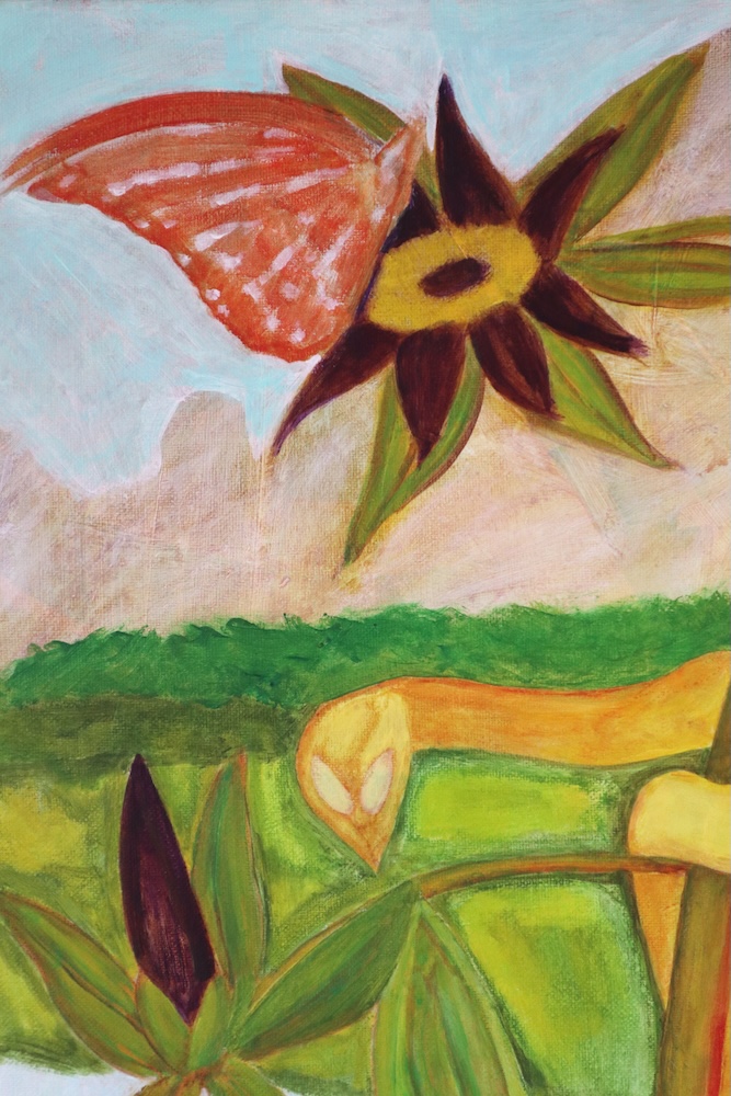 Detail of "Hang On Chrys" (2026) painting by Anthony Le