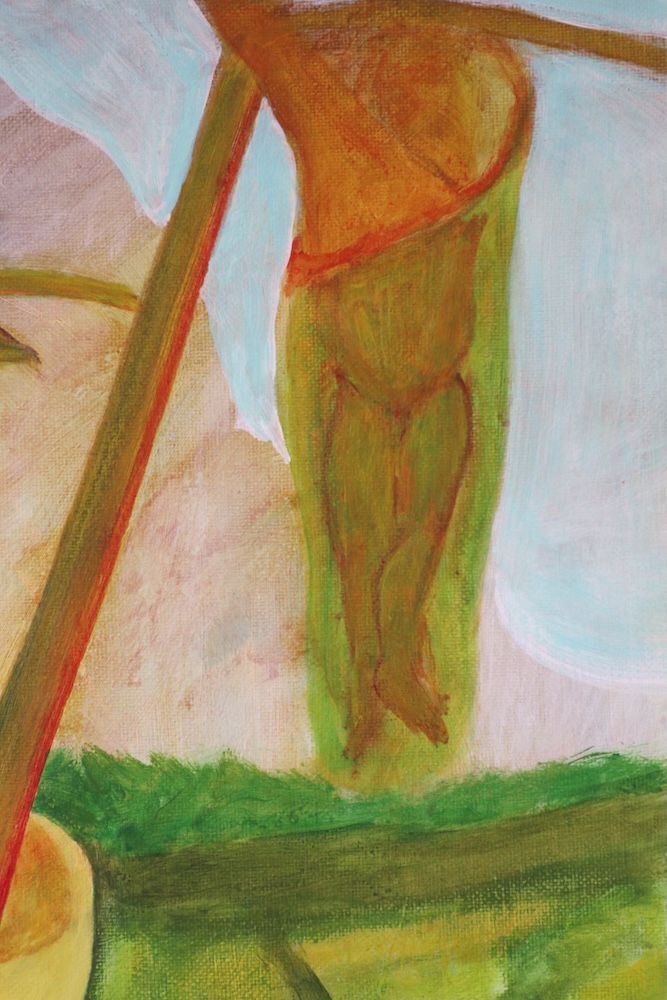 Detail of "Hang On Chrys" (2026) painting by Anthony Le