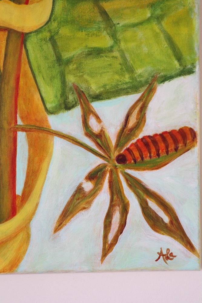 Detail of "Hang On Chrys" (2026) painting by Anthony Le